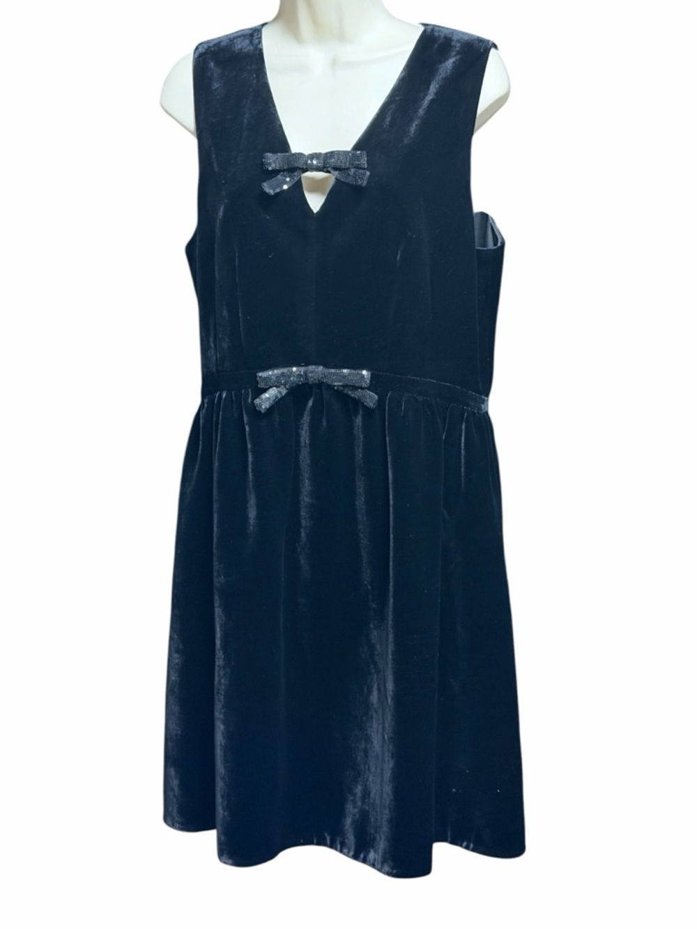 KATE SPADE SEQUIN BOW BLACK VELVET DRESS W/POCKETS SIZE 12 NWT LINED - Picture 2 of 8